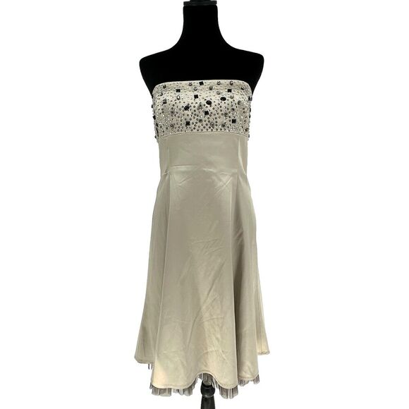 Tahari Womens Strapless Cocktail Dress Size 6 Rhinestones Sequins Party Glam - Picture 1 of 12